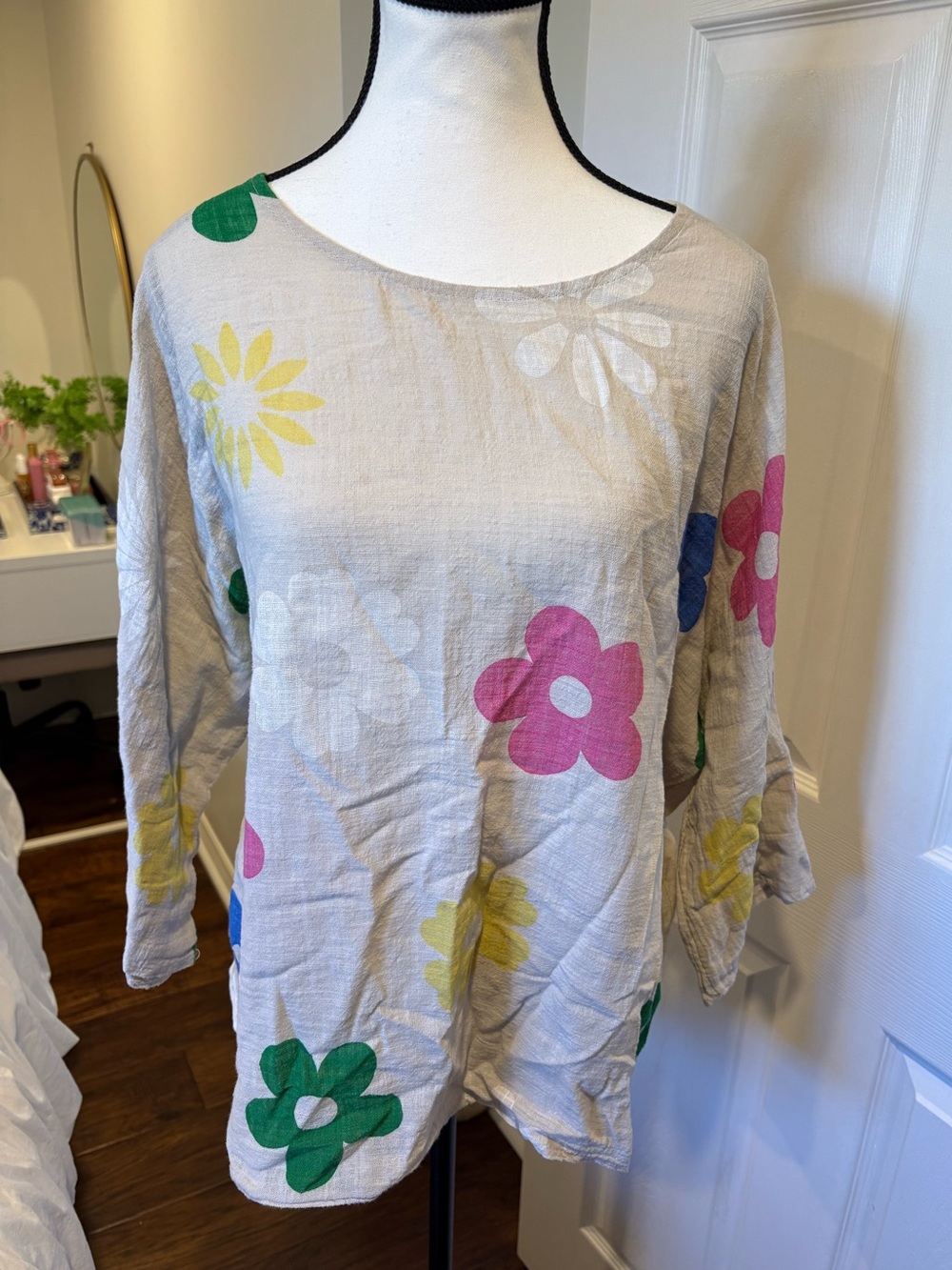 Made in Italy Cotton Floral Tunic Top L XL Oversized Boho Artsy